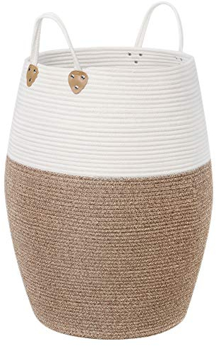 SONGMICS Cotton Rope Basket, Storage Basket with Handle, 125L Laundry Basket, for Clothes, Toys, Blankets, Living Room, Bedroom, Brown and Beige LCB421N01