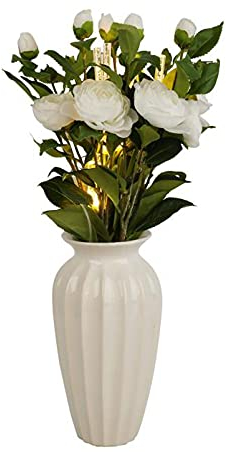DbKW (10859 Rosenstrauch) Große LED Rosen im Keramikvase. Leuchtende Kunstblumen Dekoration, 58 cm! Timer!