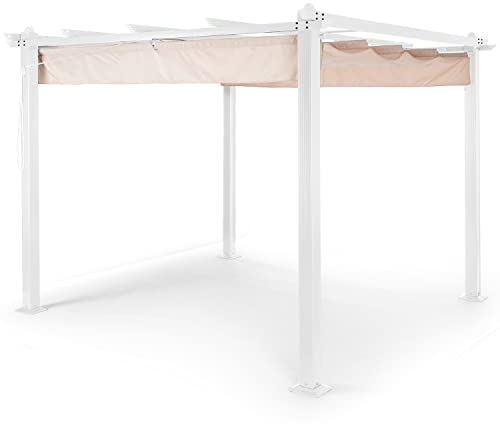 Blumfeldt Pavillon 3x3m, Rostfreier Metall-Pavillon mit Einziehbarem Dach, Pavillon Wasserdicht, Stabil & Winterfest, Langlebige Pergola Freistehend, Gartenpavillon mit UV-Schutz & Aluminium-Rahmen