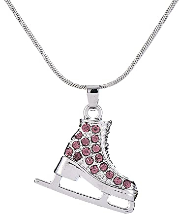 LIKGREAT Schlittschuh-Halskette für Mädchen, exquisites Eiskunstlauf-Zubehör für Mädchen, Geschenk, Metall, nicht bekannt, violetter Kristall, Metall, nicht bekannt