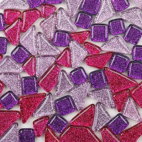 Bunte Glasmosaikfliesen 200g, Irregulär Glitzerkristall Mosaiksteine Glasstücke, Glasfliesen Glassteine für Basteln, Haus Deko (Brillant)