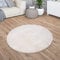 TT Home Teppich Wohnzimmer Kurzflor Anti-Rutsch Rückseite Einfarbiges Design Waschbar, Farbe: Creme, Größe:120 cm Rund
