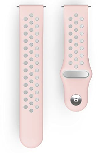 Hama Fitbit Uhrenarmband 22 mm (verstellbares Ersatzarmband f. Smartwatch Fitbit Versa 2, Versa, Versa Lite, Sportarmband atmungsaktiv zum Tauschen, Silikon Wechselarmband, Edelstahl Knopf) rosé/grau