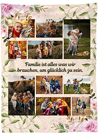 Ferocity Personalisierte Foto Decke mit Eigenem Foto; Super Weiche Extra Gemütliche Kuscheldecke für die Familie 120x150 cm; Sofadecke Collage mit Wünschen oder Gedichten [081]