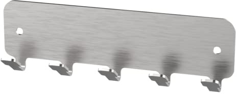 INOGS Schlüsselbrett (Edelstahl) - 5er Hakenleiste für Schlüssel - Schlüsselboard für Wand - Metall Schlüsselhalter mit und ohne Bohren zum Kleben - Key Board Wall - Schlüsselleiste mit Fünf Haken