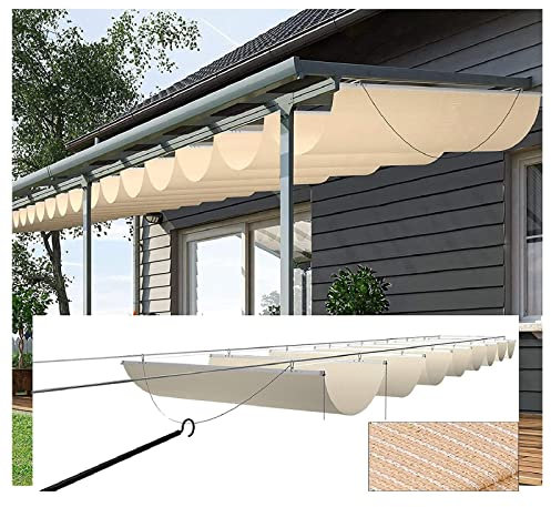 LIJINBO Sun Shade Sail, Retractable Pergola Canopy Shade Cover Wave Shade Sail Slide On Wire Hung Canopy Replacement For Deck Balcony Backyard, Customizable (Color : Beige, Size : 1.2x5m)