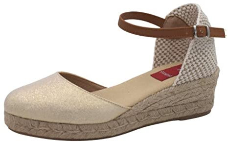 PASARELA - Sandalias Esparto/Yute Alpargata 3 Cuerdas Cuña Oro Mujer Lona Mujer Color: Oro Talla: 39