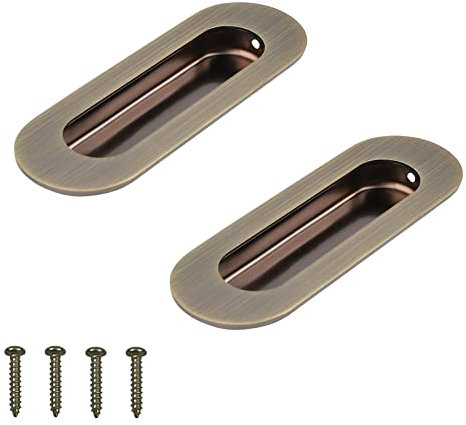 MOROBOR Cabinet Pull, 2Pcs Bronze Stainless Steel Oval Side Hole Flush Embedded Sliding Door Handle Recessed Finger Pulls with Hidden Screws for Drawer Cupboard Wardrobe