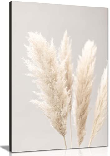 Panther Print Fine Art Prints Beige Pampass Grass Artistic Framed Canvas Print, Pictures for Home Walls, Bedroom, Living Room & Bathroom Decor 61x41cm (24x16in)