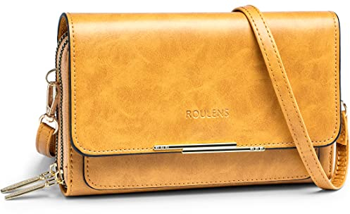 Roulens Klein Handy Umhängetasche,Damen Kleine Umhängetasche,PU Leder Crossbody Schultertasche Reisepass Handytasche mit Kartenschlitz Verstellbar Abnehmbar Schultergurt