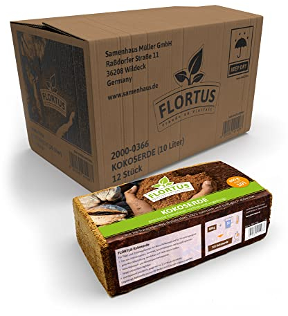 FLORTUS Kokos Anzuchterde | Kokoserde gepresst & ungedüngt | 10L | Kokos Quellerde torffrei | Für Zimmerpflanzen und Gemüse | Blumenerde (12)