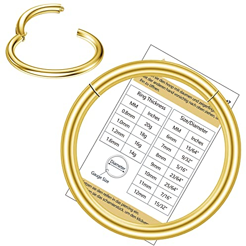 Nasenpiercing Ring 316L Chirurgenstahl, Septum Piercing Nasenring Gold 18g 7mm, Conch Piercing Ring Gold Daith Piercing Ohr Nostril Piercing Ring, Helix Piercings Ring Rook Piercing Körperschmuck