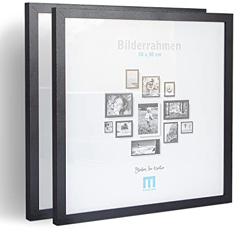 2 Stk. Bilderrahmen 30x30cm in schwarz aus MDF, minimalistisch & modern für Fotos & Bilder. Inkl. Acrylglasschutz. Eignet sich als Tisch-Aufsteller und für die Wand, Hochformat oder Querformat.