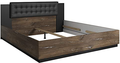 Lomadox Schlafzimmer Doppelbett ohne Lattenrost, Liegefläche 180 x 200 cm in Flagstaf Eiche dunkel Nb. und Silber, kombiniert mit schwarz, B/H/T: ca. 186/90/205 cm