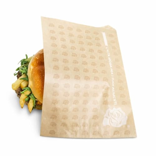 Virsus 1500 Sacchetti di carta per Panini di colore Avana, misura 16x20 cm, buste in carta Oleane Anti Grasso, resistente, per forno, piastre e microonde, per Alimenti, Hamburger, Piadine, Snack