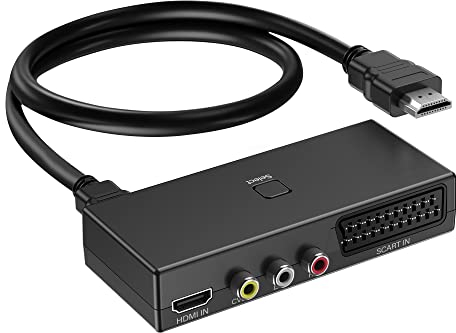 AIFHDAUF Convertisseur péritel vers HDMI, convertisseur RCA vers HDMI, commutateur 3 en 1, Adaptateur vidéo avec câble HDMI Prise en Charge HDTV Xbox PS/3 DVD N64 Wii, Sky STB VHS VCR PC
