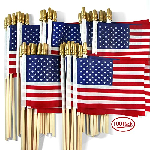 Anley Lot de 100 – USA 10,2 x 15,2 cm bâton en bois – Décoration du 4 juillet, fête des vétérans, pierre tombale, etc.