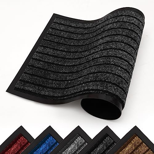 Hafaa Door Mat Indoor & Outdoor Black 50x80 cm Non Slip Washable Doormat Dirt Trapper Water Absorbent Rubber Mat Heavy Duty Floor Mats