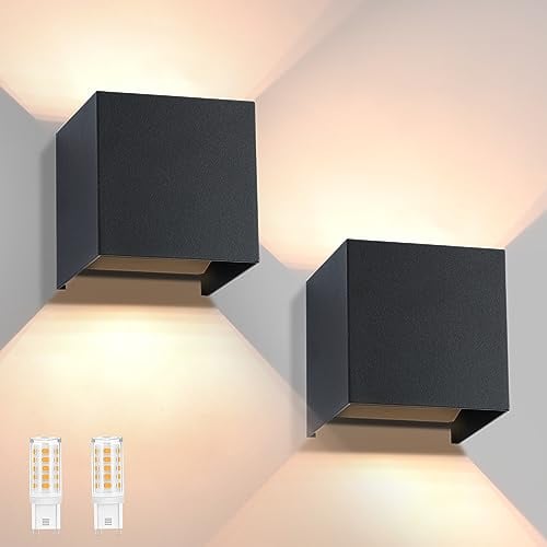 Homefire LED Wandleuchte Aussen Wandlampe: 2er set Außenwandleuchte Innen Schwarz Lampe Up Down Wand Leuchten Modern Außenlampe IP65 Wasserdicht Einstellbarer Strahl Flurlampe für Hauswand Flur