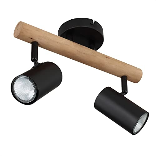 INNOVATE LED Spotbalken Holz | GU10 Deckenlampe Spot | LED Deckenleuchte Schwenkbar | Spotleuchte drehbar für Küche, Wohnzimmer, Schlafzimmer | Wandleuchte Holz | Deckenstrahler 2 flammig