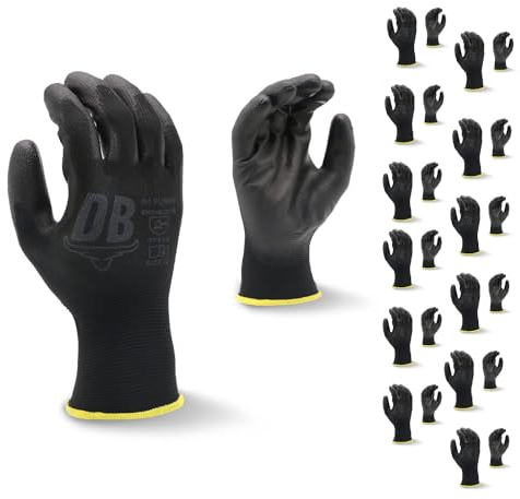 Durabull Protective Work Gloves. 12 Pack Of PU Coated Multi Purpose Safety Working Gloves For Construction, Gardening, Mechanic Work. Heavy Duty Grip, Wear Resistant - (PU1670, Black), 9 (Large)