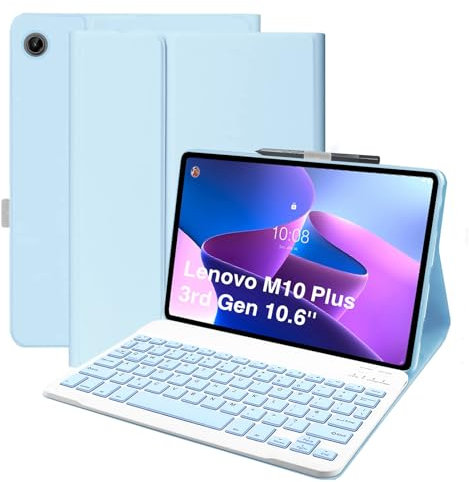 COEZFE Case with Keyboard for Lenovo M10 Plus 3rd Gen 10.6, Bluetooth Keyboard Case for Lenovo M10 Plus 3rd Gen (TB-125FU/128FU/128XU), UK Layout Keyboard for Lenovo M10 Plus 3rd Gen 10.6 inch, Blue