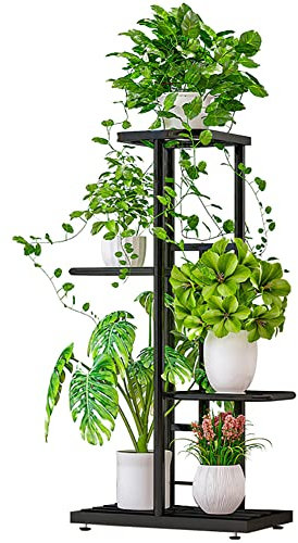 Uposao Métal Étagère À Fleurs, Porte Plantes Fer Forgé, Étagère De Rangement pour Plantes Pots De Fleurs Etagere Plante Extérieur Intérieur De 4 Niveaux, Idéal pour Maison Balcon Terrasse Jardin