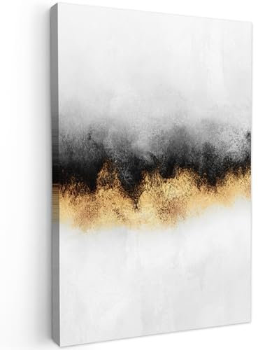 MuchoWow© Impressions sur Toile 80x120 cm Deco Tableau Murale Decoration Salon Peinture Tableaux Chambre Toiles Maison Or - Chic - Abstrait - Noir - Blanc - Luxe