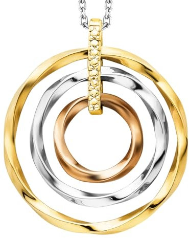 Julie Julsen Damen Schmuck Halskette mit Anhänger aus rhodiniertem und vergoldetem tricolor 925 Sterling Silber mit Zirkonia | 40 bis 45 cm lange Silber-Kette als Geschenk