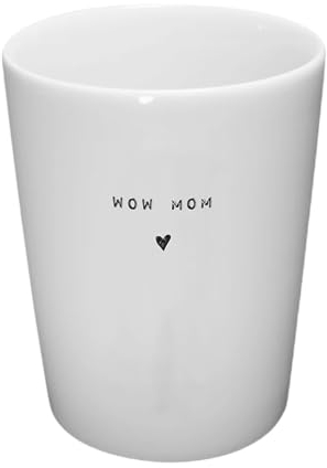 BAVAREGOLA Wow Mom Porzellan Becher weiß 280ml mit Spruch - Tasse ohne Henkel für Kaffee, Tee, Latte oder Cappuccino - Geschenk für Frauen