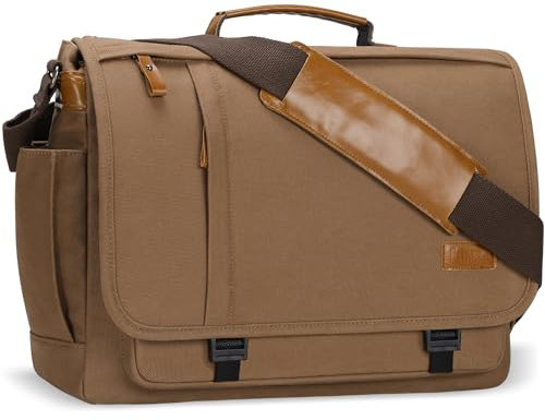ESTARER 17,3 Zoll Laptop Messenger Bag Herren Wasserabweisende Leinwand Umhängetasche für Arbeit Büro Braun