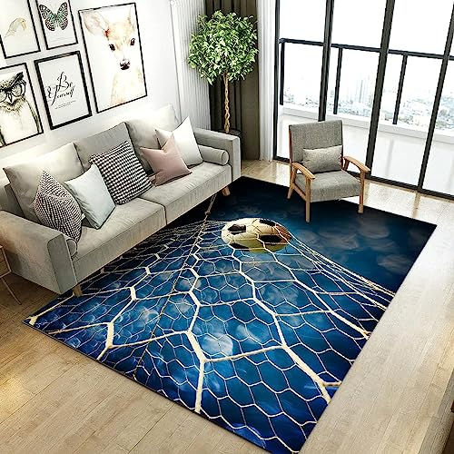 Kinderzimmer Teppich Blauer Fußball 3D -Gedruckter Teppich Wohnzimmer Dekor Krabbelte Matte Schlafzimmer Küchenteppich Badezimmer Matte, 200 X 300 cm / 78,7 X 118,1 Zoll