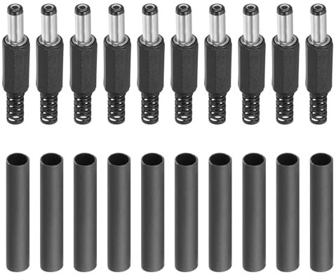 PATIKIL 5.5x2.6mm DC Male Plug Power Supply Ends, 10 Pack DIY DC Barrel Connector Replacement with Heat Shrink Tube, Yellow