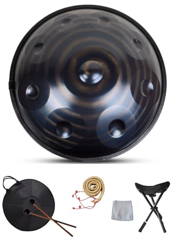LSZMXI Harmonic Handpan Drum, Handpan-Drum-Instrument,D-Moll 9/10/12 TöNe 22 Zoll Stahl with Handpan Stand, Handpan Case, Durable Mallets and Dust-Free Cloth, Für Klangheilung, Persönliche Meditation