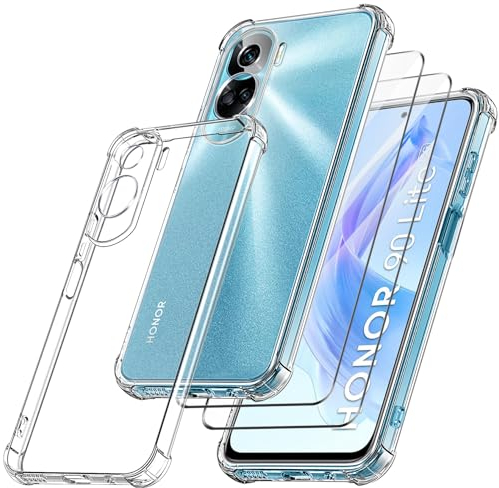 FLLAO Coque Antichoc Compatible avec Honor 90 Lite 5G et 2 Pièces Protection Écran en Verre Trempé, Étui de Silicone Mince Souple TPU Bumper Coins Renforcés Housse, Transparent