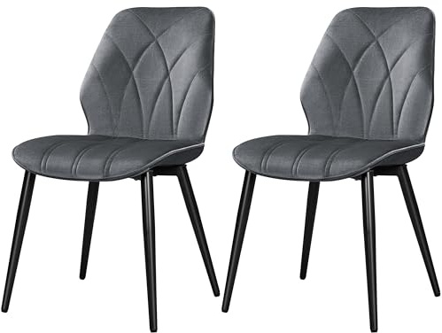 Yaheetech 2pcs Sillas de Comedor Nórdico Sillas de Cocina de Tela Gris | Juego de Sillas de Comedor, Silla de Cocina con Patas de Metal, Asiento Tapizado, Silla para Sala de Estar y Restaurante