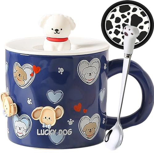 Arawat Taza Del Perro Con Tapa 3d Tazas Taza Del Perro Animal Regalo Lindo Perro Taza De Café De Cerámica 400 Ml Taza De Té Taza De Café Dulce Regalo De Cumpleaños Para Las Mujeres Los Hombres