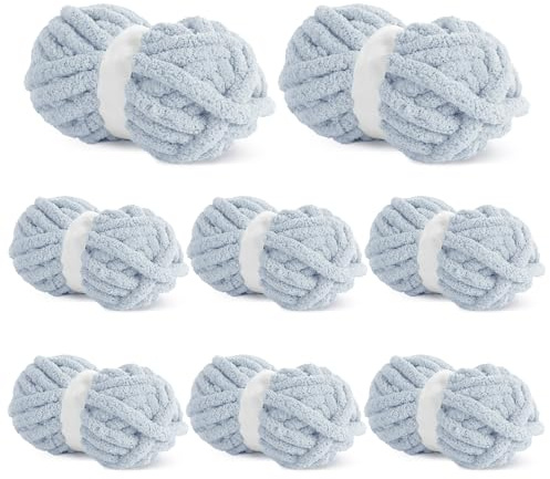 BALAPET 8 Pack Chunky Chenille Yarn for Crocheting & Knitting, 27yds 8 oz Each Skein Soft Fluffy Kitting Yarn Set, Thick Velvet Plush Yarn for Handcrafts Weaving Making Blankets, Pewter Grey