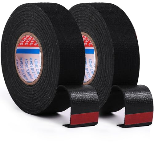 ZZJMCH 2 Rolls Black Wire Harness Cloth Tape, Speaker Wiring Harness Cloth Tape, for Automobile Electrical Wire harnessing Noise Dampening Heat Proof (Width: 15mm, Length: 50Ft)