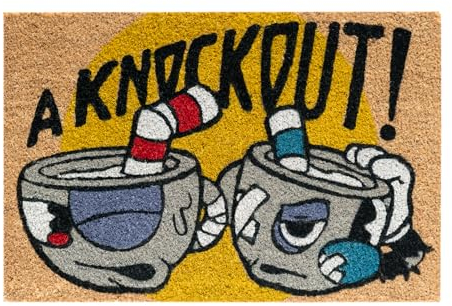Grupo Erik: Zerbino Cuphead - Zerbino Ingresso Gaming, fabbricato con base in PVC antiscivolo, 40 x 60 cm, zerbino gamer, zerbino videogiochi, zerbino videogame