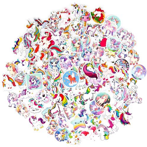 100 Stück Einhorn Aufkleber, Wasserdicht Vinyl Stickers für Auto Motorräder Laptop Fahrrad Skateboard Snowboard Gepäck Aufkleber MacBook iPad für Kinder Jugendliche Erwachsene