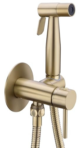 Brushed Gold Brass Concealed Muslim Round Hot and Cold Mixer Monoblock Bidet Sprayer Express Setup Shower Kit Set Wall Mounted