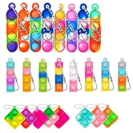 24 PCS Mini Pop Push It Fidget Jouet Porte Clés, Coloré Silicone Squeeze Pop Bubble Fidget Bulk Jouets Sensoriels, Porte Clés Enfants Nouveau Populaire, Pop Push It Fidget Toy