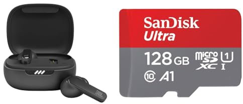 JBL Live Pro 2 TWS Earphones, In Ear, Noise Cancelling Bluetooth Earphones with 40 hours of Battery Life, Water Resistant Black & SanDisk 128GB Ultra microSDXC card + SD adapter up to 140 MB/s