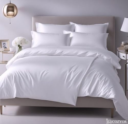 Cozyor Satin Bettwäsche 155x220 extra dick und weich mit robustem Reißverschluss 2X Kissenbezug 80x80 cm, edles Satin 3-teilig, weiß Purity