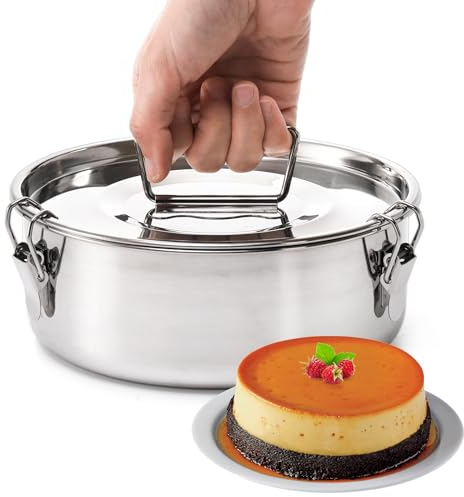 Okllen 18/8 Edelstahl Flan Form, 1,8 l Flan Pfanne mit Deckel und Griff, Rund, Silber, für 6 Quart Instant Pot