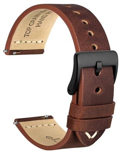 WOCCI 22mm Antikes Uhrenarmband für Herren, Sattelleder, Schwarze Schnalle (Pekannussbraun)
