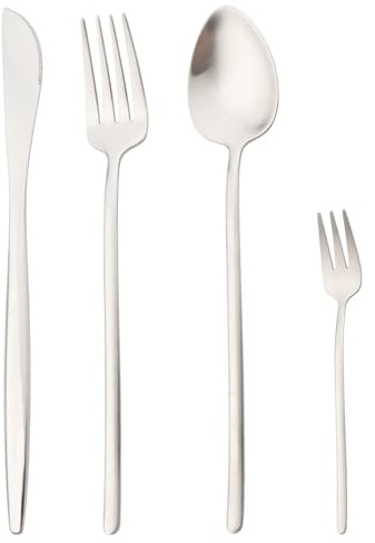 GeRnie Juego de cubiertos de oro Vintage, cuchillos for cena, tenedor for pastel, cucharas, vajilla, cubiertos de acero inoxidable 304, cubiertos de cocina, vajilla (Color : Silver, Size : 4Set)