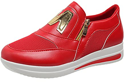 Sneaker mit Reißverschluss für Damen, Leder-Turnschuhe mit seitlichem Reißverschluss, dicke Sohle, lässige Sportschuhe, flache Schuhe für Damen, bequem, modisch, einfarbig, Netz-Lederschuhe,