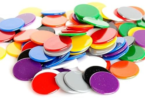 JEYORZY 100 Stück Bingo Chips Plastik Chips, transparente Farbzähler Zähler Bingo-Chips, für Bingo Spielkarten Mathe Üben Anzahl der Spielchips, Homeschool Supplies Math Counters (Zufällige Farbe)
